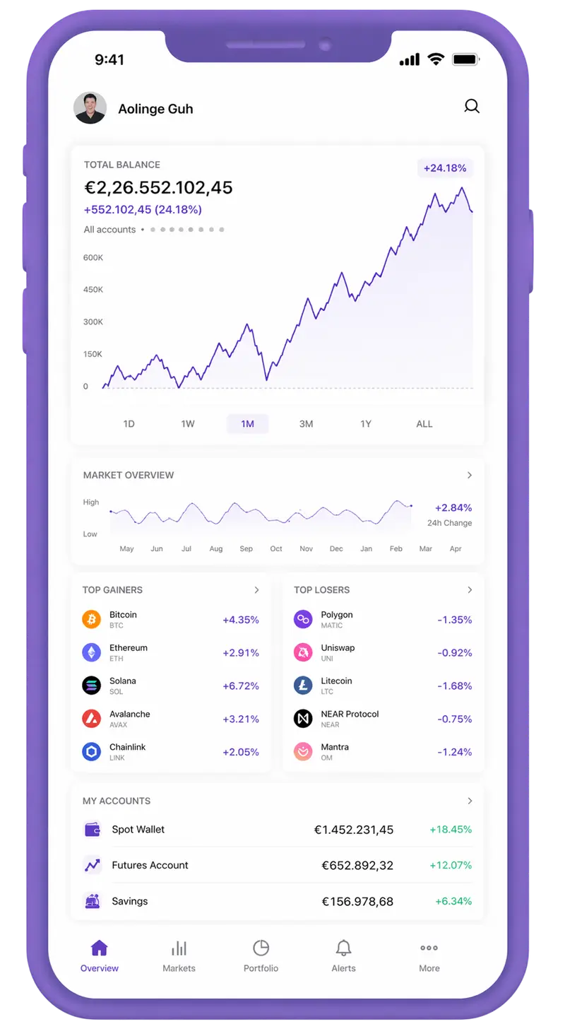 Ribera Bitencia mobile app showing portfolio overview